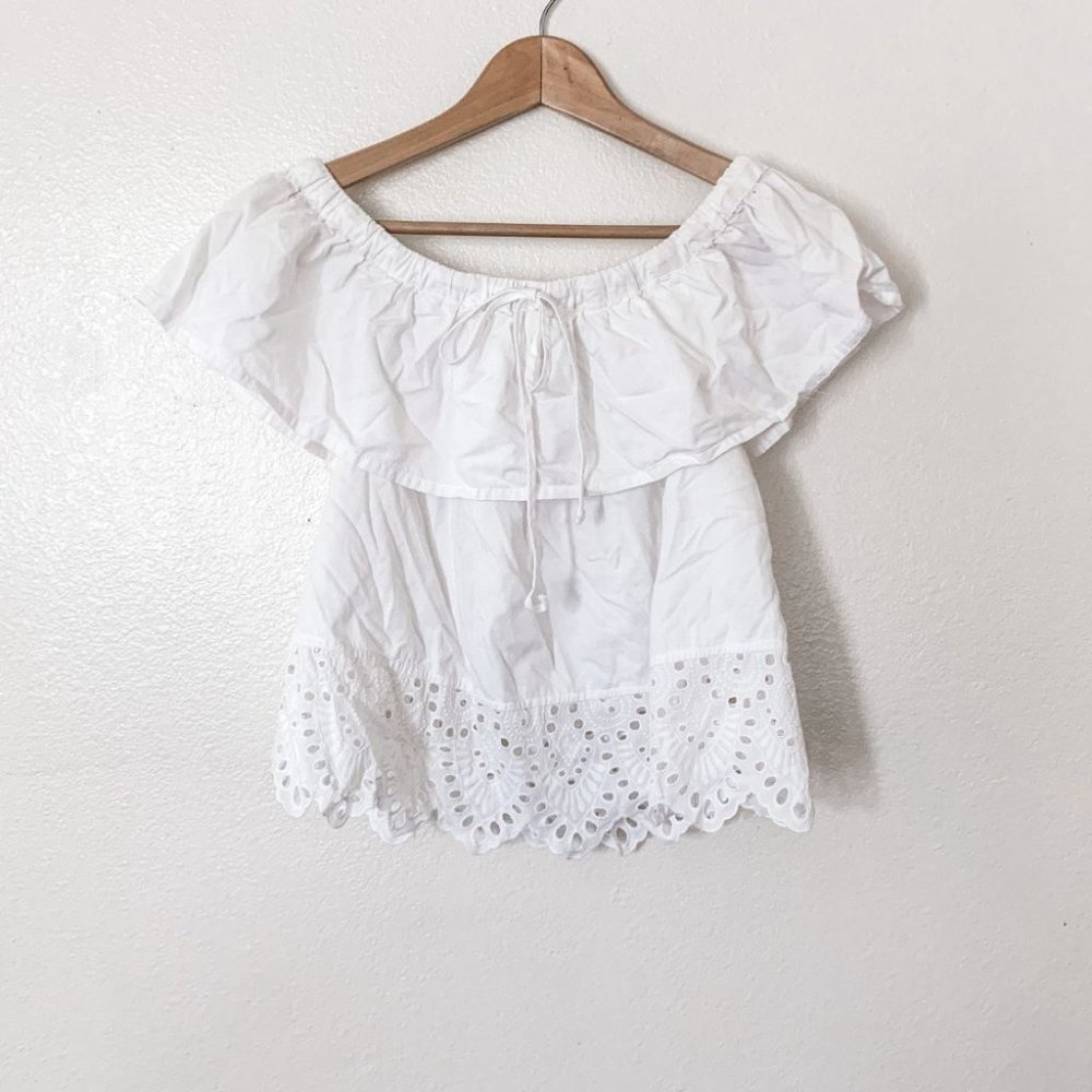 Madewell White Balcony Eyelet Ruffle Cold Shoulder Blouse - Picture 2 of 7